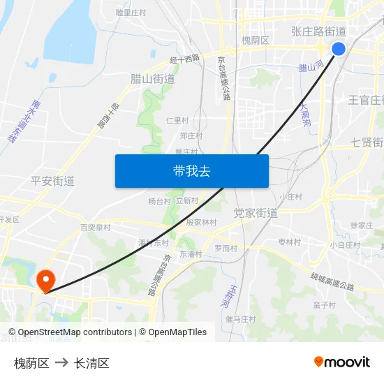 槐荫区 to 长清区 map
