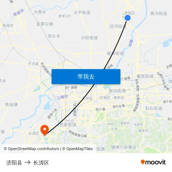 济阳县 to 长清区 map