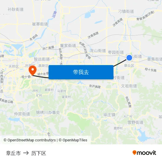 章丘市 to 历下区 map