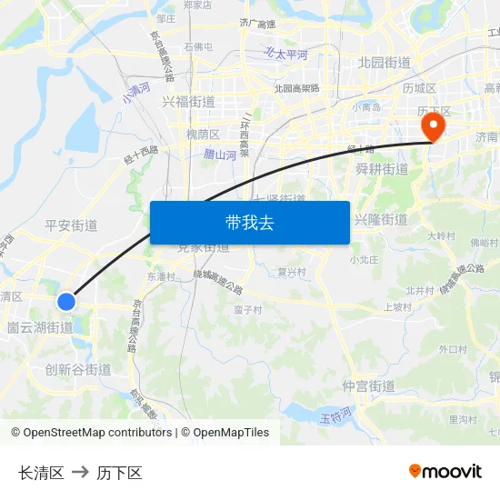 长清区 to 历下区 map