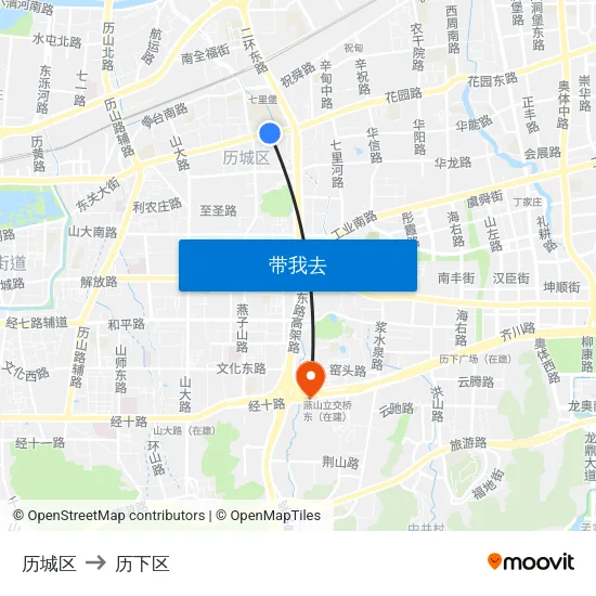 历城区 to 历下区 map
