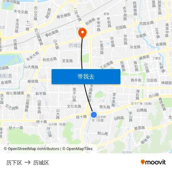 历下区 to 历城区 map