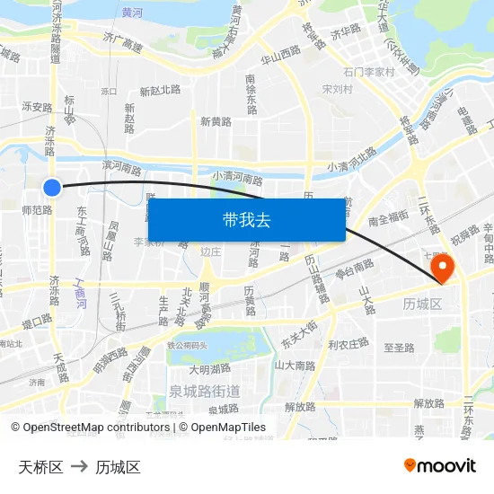 天桥区 to 历城区 map