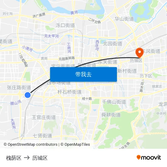 槐荫区 to 历城区 map
