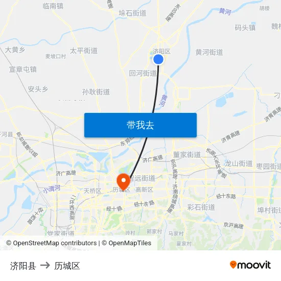 济阳县 to 历城区 map