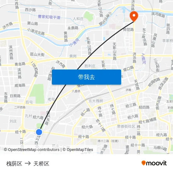 槐荫区 to 天桥区 map