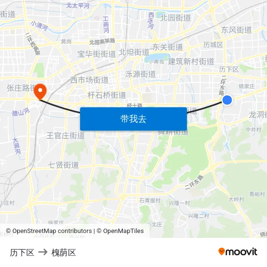 历下区 to 槐荫区 map