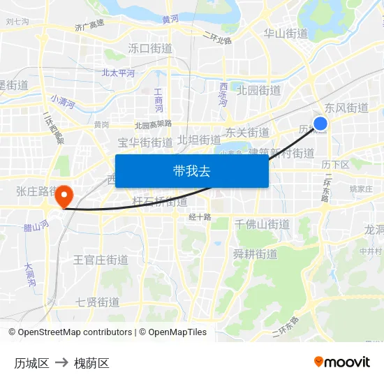 历城区 to 槐荫区 map