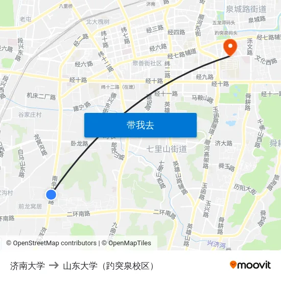 济南大学 to 山东大学（趵突泉校区） map