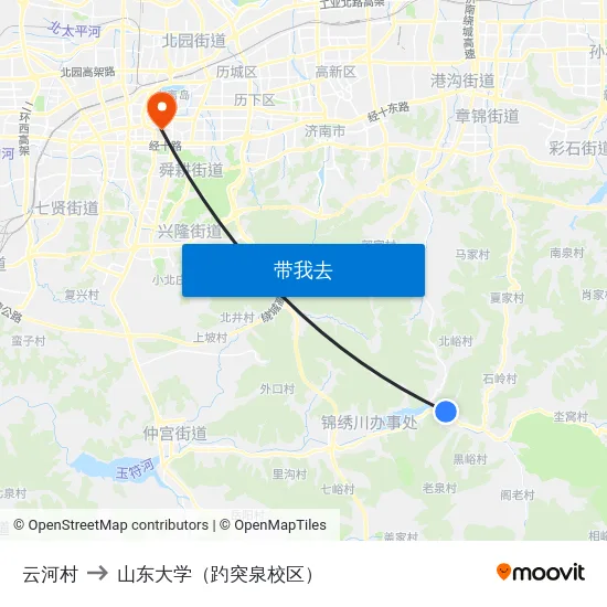 云河村 to 山东大学（趵突泉校区） map