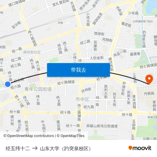 经五纬十二 to 山东大学（趵突泉校区） map
