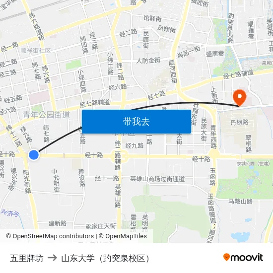 五里牌坊 to 山东大学（趵突泉校区） map