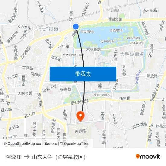 河套庄 to 山东大学（趵突泉校区） map