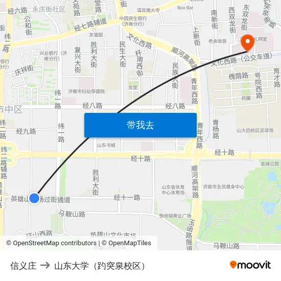信义庄 to 山东大学（趵突泉校区） map