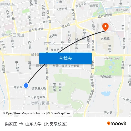 梁家庄 to 山东大学（趵突泉校区） map