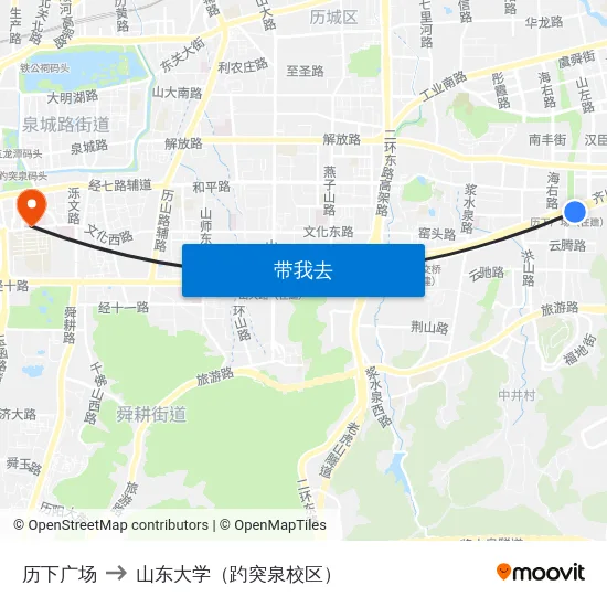 历下广场 to 山东大学（趵突泉校区） map