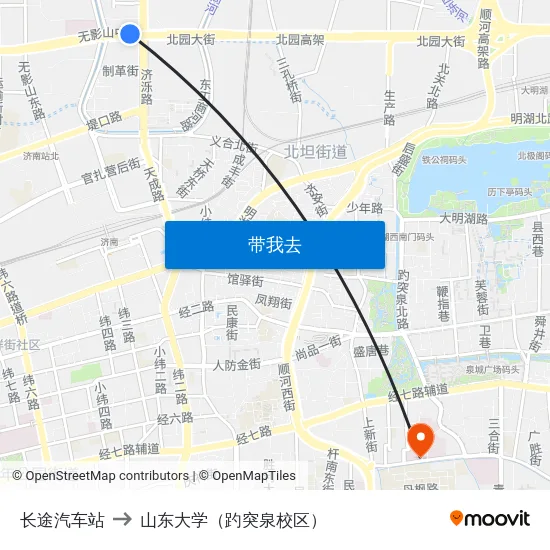 长途汽车站 to 山东大学（趵突泉校区） map
