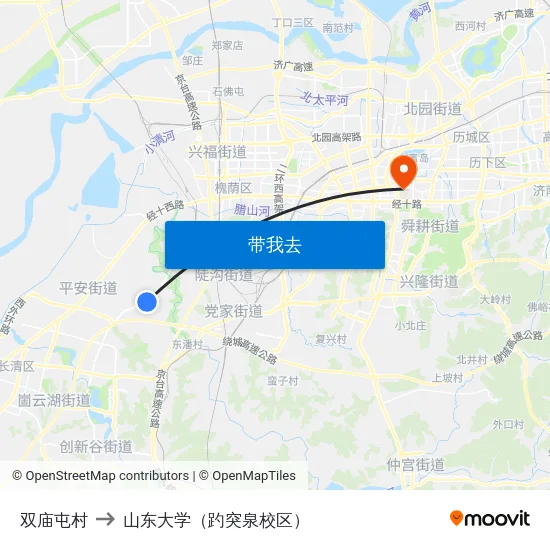 双庙屯村 to 山东大学（趵突泉校区） map