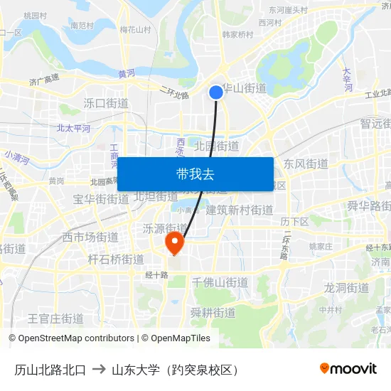 历山北路北口 to 山东大学（趵突泉校区） map