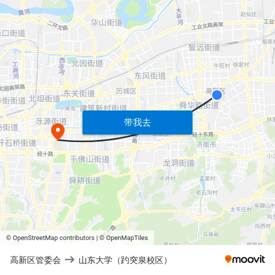 高新区管委会 to 山东大学（趵突泉校区） map