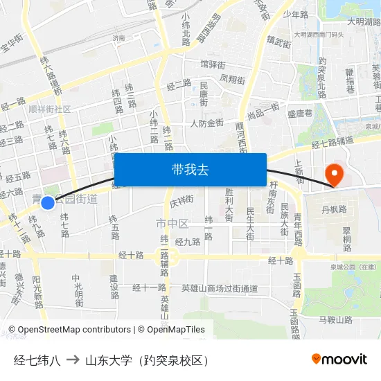 经七纬八 to 山东大学（趵突泉校区） map