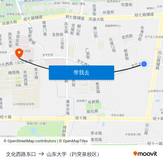 文化西路东口 to 山东大学（趵突泉校区） map
