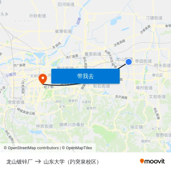 龙山镀锌厂 to 山东大学（趵突泉校区） map