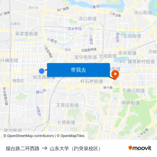 烟台路二环西路 to 山东大学（趵突泉校区） map