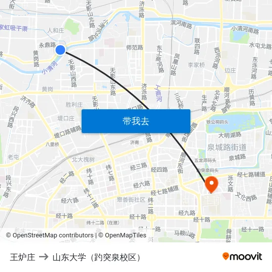 王炉庄 to 山东大学（趵突泉校区） map