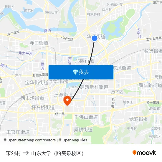 宋刘村 to 山东大学（趵突泉校区） map