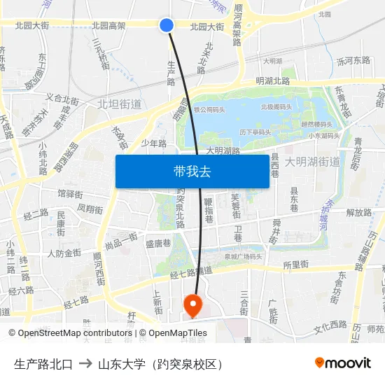 生产路北口 to 山东大学（趵突泉校区） map