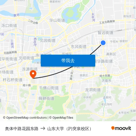 奥体中路花园东路 to 山东大学（趵突泉校区） map