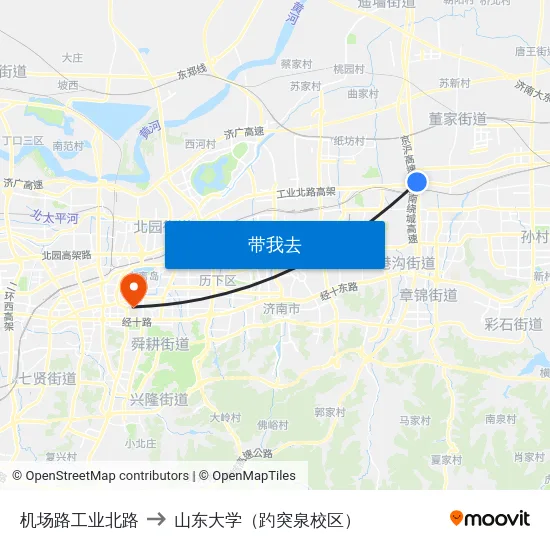 机场路工业北路 to 山东大学（趵突泉校区） map