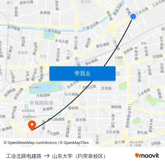 工业北路电建路 to 山东大学（趵突泉校区） map