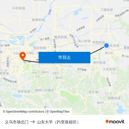 义乌市场北门 to 山东大学（趵突泉校区） map