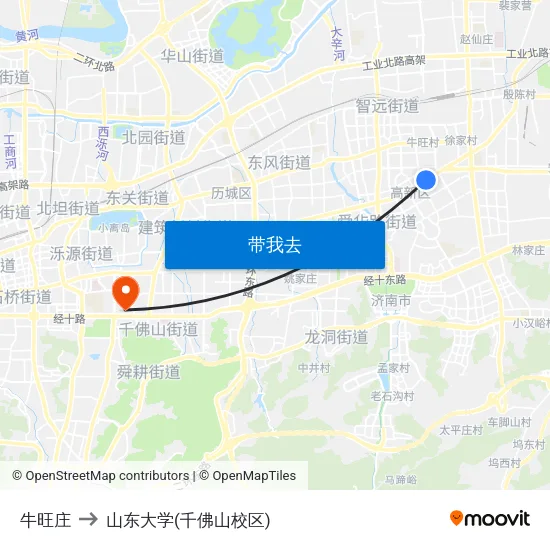 牛旺庄 to 山东大学(千佛山校区) map
