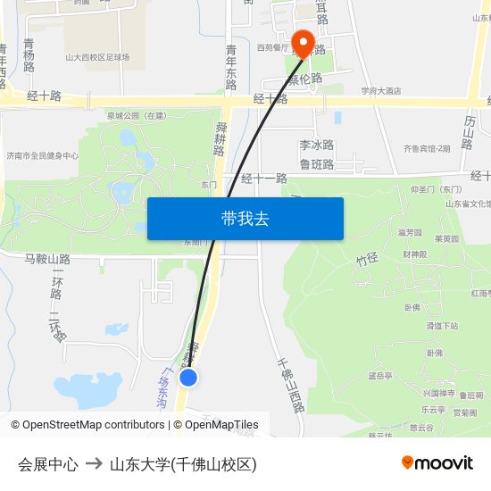 会展中心 to 山东大学(千佛山校区) map