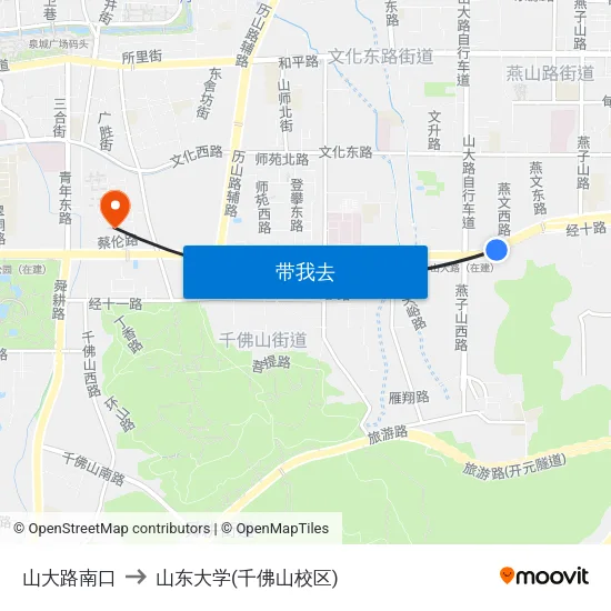 山大路南口 to 山东大学(千佛山校区) map