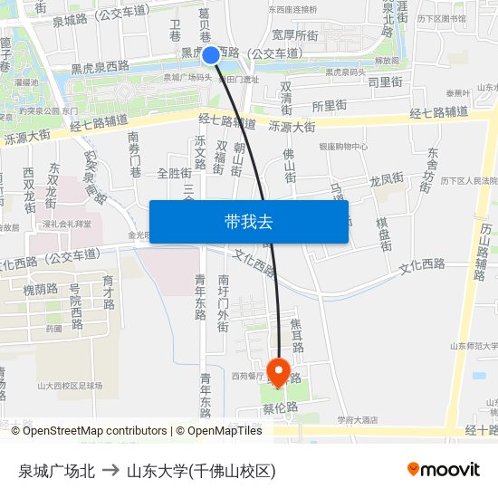 泉城广场北 to 山东大学(千佛山校区) map