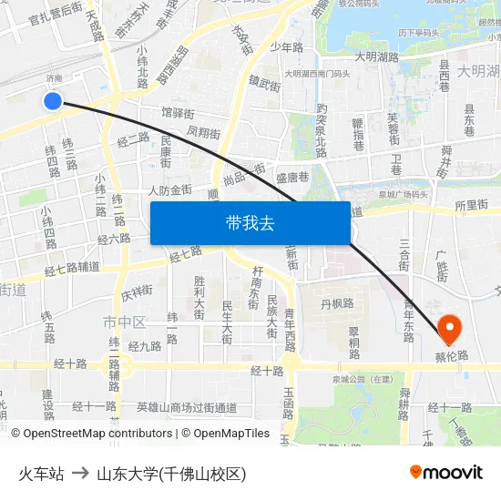火车站 to 山东大学(千佛山校区) map