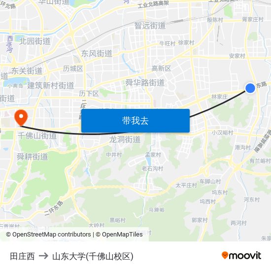 田庄西 to 山东大学(千佛山校区) map