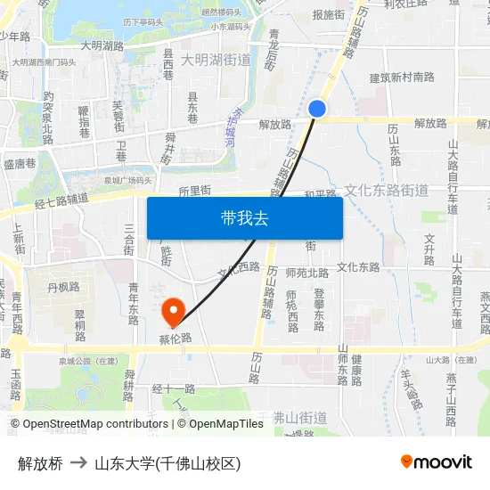 解放桥 to 山东大学(千佛山校区) map