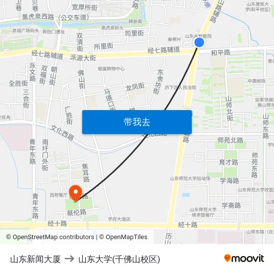 山东新闻大厦 to 山东大学(千佛山校区) map