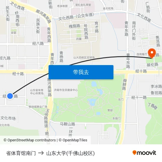 省体育馆南门 to 山东大学(千佛山校区) map