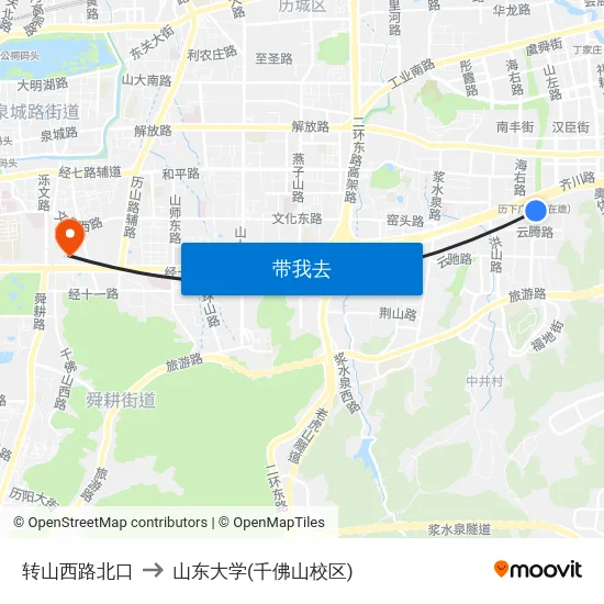 转山西路北口 to 山东大学(千佛山校区) map