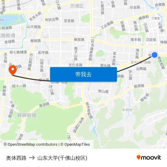 奥体西路 to 山东大学(千佛山校区) map