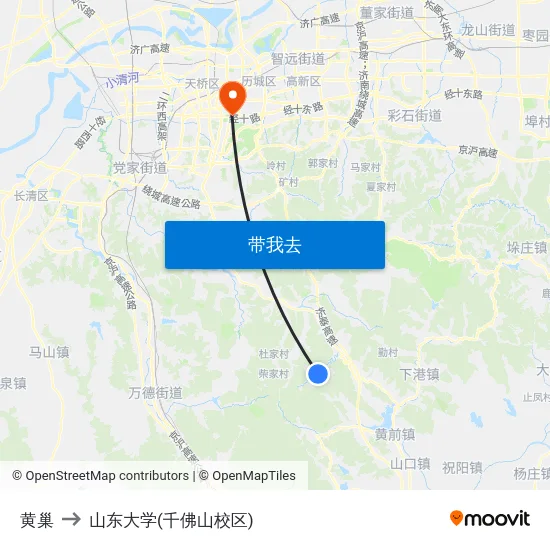 黄巢 to 山东大学(千佛山校区) map