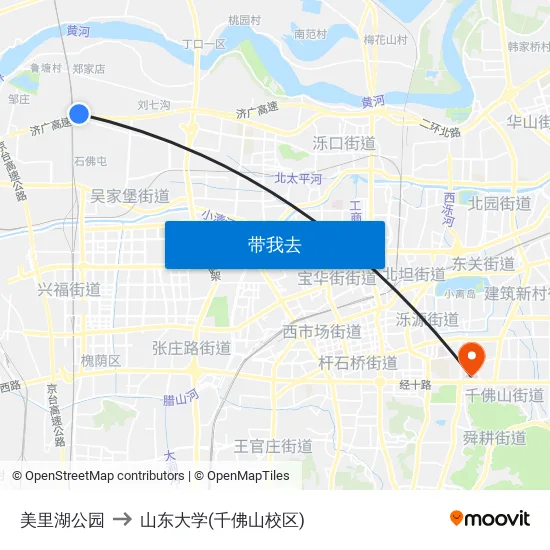 美里湖公园 to 山东大学(千佛山校区) map