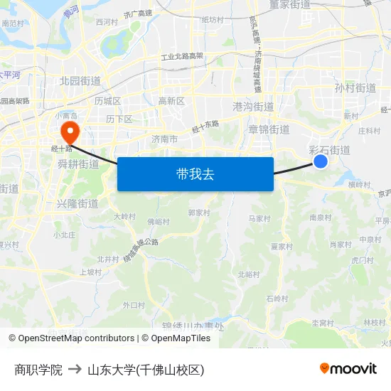 商职学院 to 山东大学(千佛山校区) map