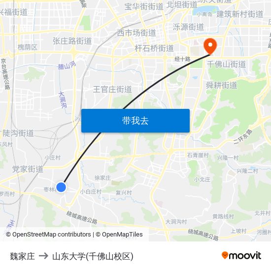 魏家庄 to 山东大学(千佛山校区) map